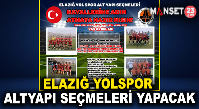 Elazığ Yolspor Altyapı Seçmeleri Yapacak