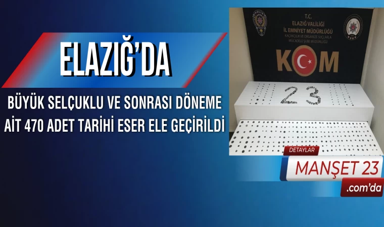 Elazığ’da Büyük Selçuklu ve Sonrası Döneme Ait 470 Adet Tarihi Eser Ele Geçirildi