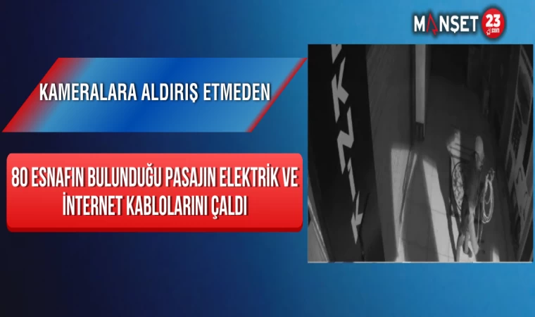 Kameralara Aldırış Etmeden 80 Esnafın Bulunduğu Pasajın Elektrik Ve İnternet Kablolarını Çaldı