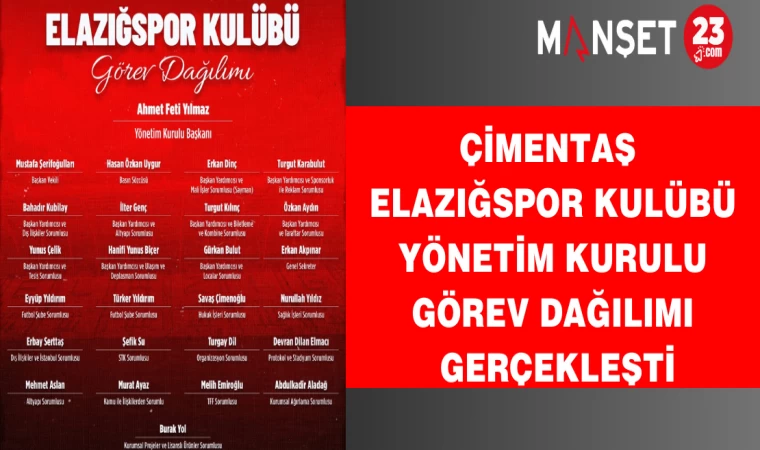 Çimentaş Elazığspor Kulübü Yönetim Kurulu Görev Dağılımı Gerçekleşti