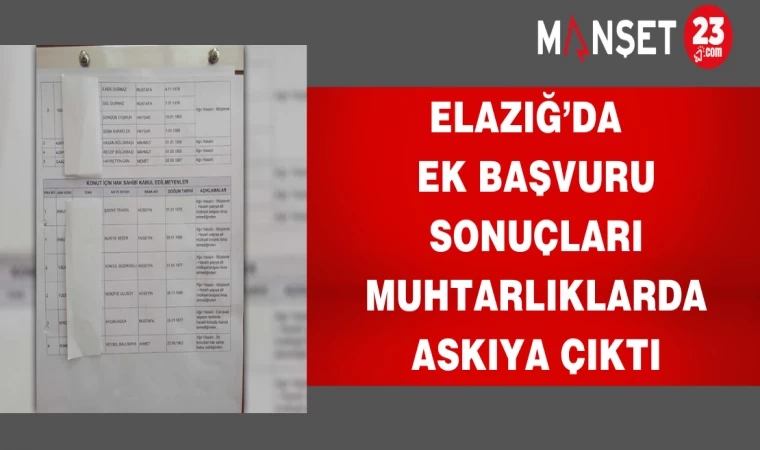 Elazığ’da ek başvuru sonuçları muhtarlıklarda askıya çıktı