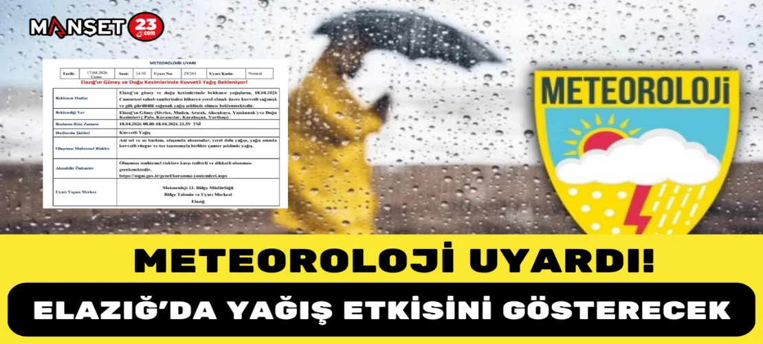 METEOROLOJİ UYARDI: ELAZIĞ'DA YAĞIŞ ETKİSİNİ GÖSTERECEK