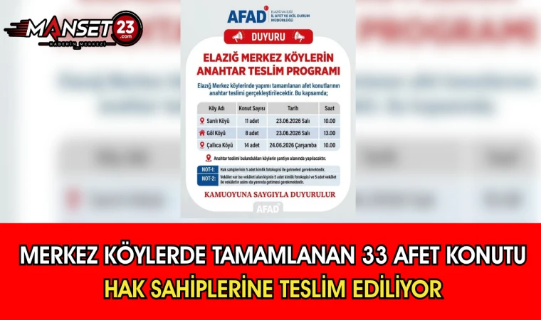 Merkez Köylerde Tamamlanan 33 Afet Konutu Hak Sahiplerine Teslim Ediliyor