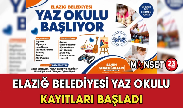Elazığ Belediyesi Yaz Okulu Kayıtları Başladı