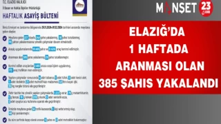 Elazığ’da 1 Haftada Aranması Olan 385 Şahıs Yakalandı