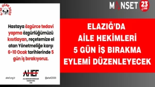 Elazığ’da Aile Hekimleri 5 Gün İş Bırakma Eylemi Düzenleyecek