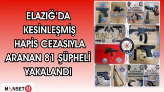 Elazığ’da kesinleşmiş hapis cezasıyla aranan 81 şüpheli yakalandı