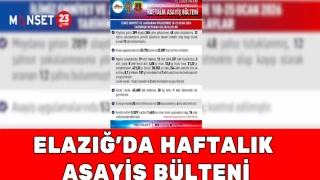 ELAZIĞ'DA HAFTALIK ASAYİŞ BÜLTENİ